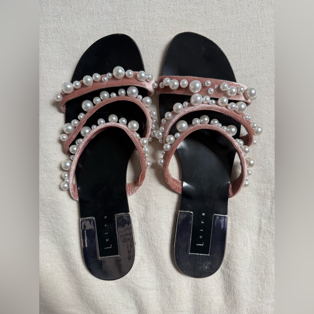 Leith Blush Pearl-Embellished Sandals